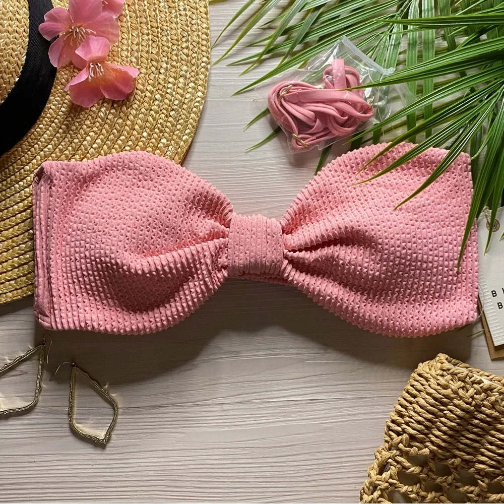 Billabong 🌸 Baby Pink Textured Strapless Bandeau Knot Bikini Top